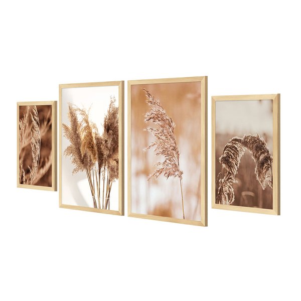 Kit 4 Quadros Decorativos com Moldura Plantas Trigos Cozinha Kit 4 Quadros Decorativos com Moldura Plantas Trigos Cozinha