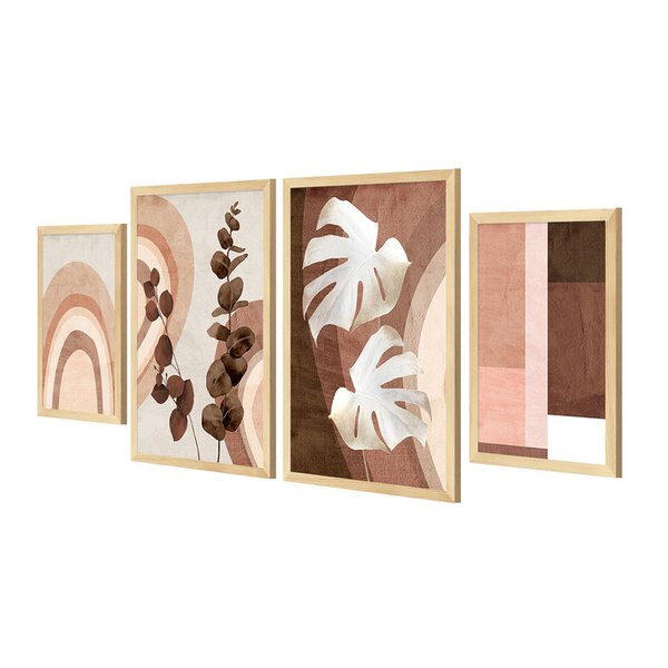 Kit 4 Quadros para Decoração Geométrico Folhas Escritório Kit 4 Quadros para Decoração Geométrico Folhas Escritório