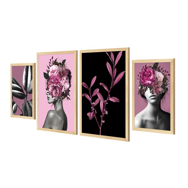 Kit 4 Quadros Decorativos Mulher Flores Plantas Quarto Kit 4 Quadros Decorativos Mulher Flores Plantas Quarto