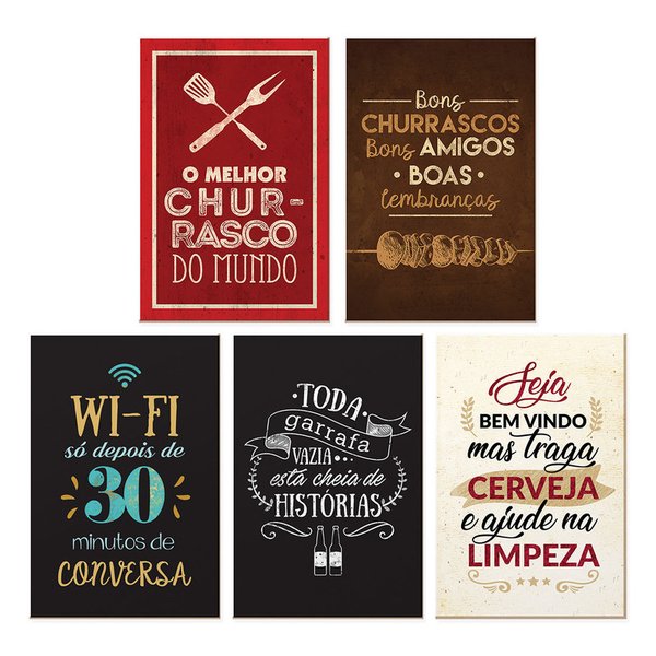 Kit 5 Quadros para Decoração Frases Área de Lazer Cozinha Kit 5 Quadros para Decoração Frases Área de Lazer Cozinha
