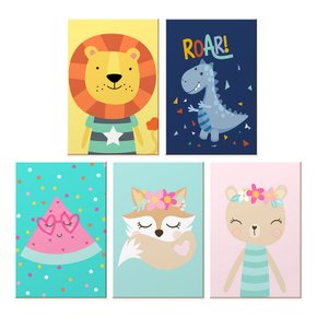 Kit 4 Quadros Decoração Quarto Menina Infantil Animais