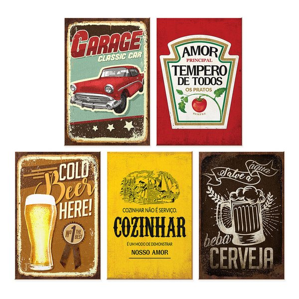 Kit 5 Quadros para Decoração Frases Carros Cozinha Kit 5 Quadros para Decoração Frases Carros Cozinha