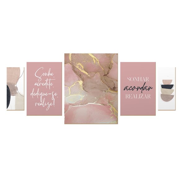 Kit 5 Quadros sem Moldura Frases Abstrato Decoração Sala Kit 5 Quadros sem Moldura Frases Abstrato Decoração Sala