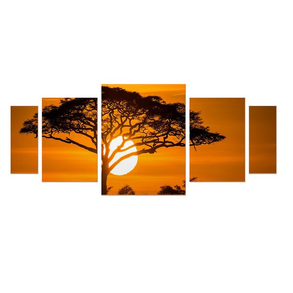 Kit 5 Quadros sem Moldura Árvore Paisagem Sol Decoração Sala Kit 5 Quadros sem Moldura Árvore Paisagem Sol Decoração Sala
