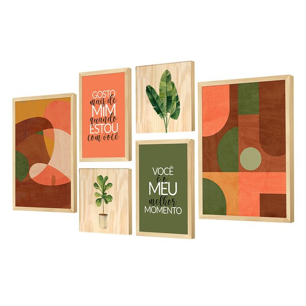 Kit 6 Quadros Decorativos Quarto Casal Plantas Geométrico Kit 6 Quadros Decorativos Quarto Casal Plantas Geométrico