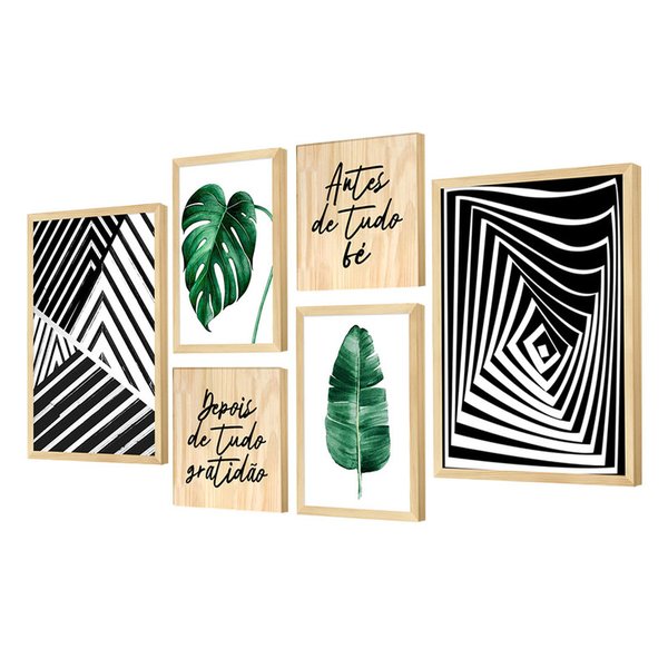 Kit 6 Quadros Decorativos Geométrico Folhas Frases Sala Kit 6 Quadros Decorativos Geométrico Folhas Frases Sala