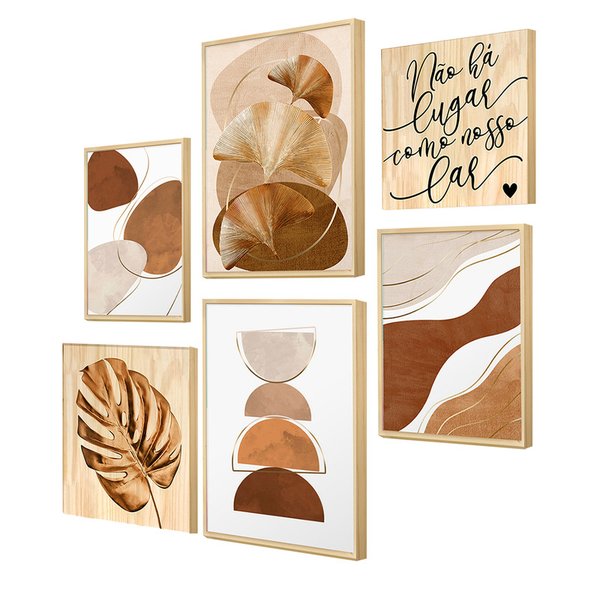 Kit 6 Quadros Decorativos para Sala Estar com Moldura Caixa e Folhas Frases Lar Kit 6 Quadros Decorativos para Sala Estar com Moldura Caixa e Folhas Frases Lar