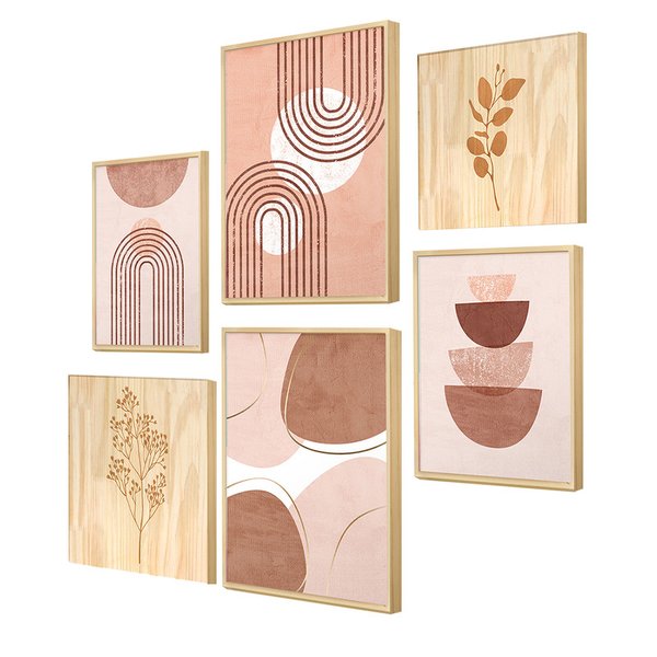 Kit 6 Quadros para Quarto Moderno com Moldura Plantas Minimalistas Kit 6 Quadros para Quarto Moderno com Moldura Plantas Minimalistas