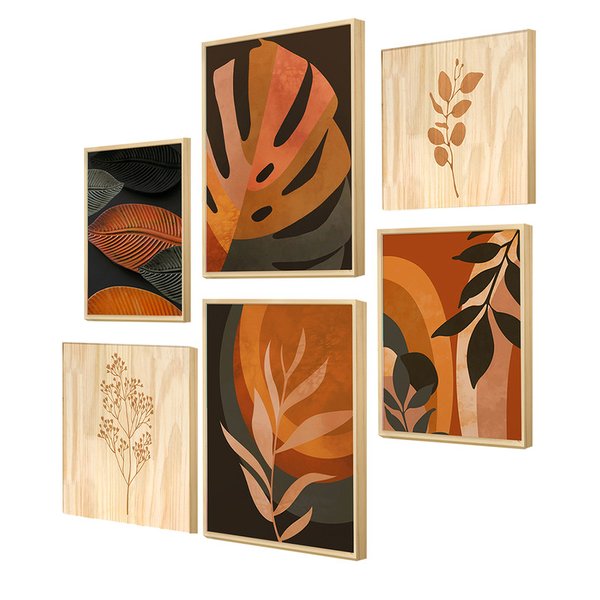 Kit 6 Quadros Decorativos para Cozinha Salas Com Moldura Caixa Folhagens Coloridas Kit 6 Quadros Decorativos para Cozinha Salas Com Moldura Caixa Folhagens Coloridas