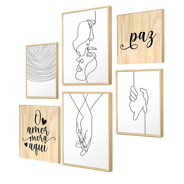 Kit 6 Quadros Decoração Ambiente Quarto Casal Frases Amor com Moldura Caixa Pinus Kit 6 Quadros Decoração Ambiente Quarto Casal Frases Amor com Moldura Caixa Pinus