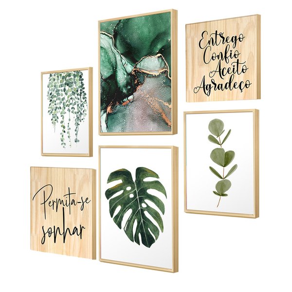 Kit 6 Quadros Decorativos Temáticos para Cozinha com Moldura Caixa Folhagens Verdes Frases Kit 6 Quadros Decorativos Temáticos para Cozinha com Moldura Caixa Folhagens Verdes Frases