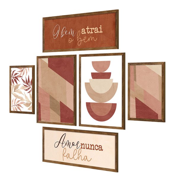 Kit 6 Quadros Decorativos Frases Folhas Geométrico Sala Kit 6 Quadros Decorativos Frases Folhas Geométrico Sala