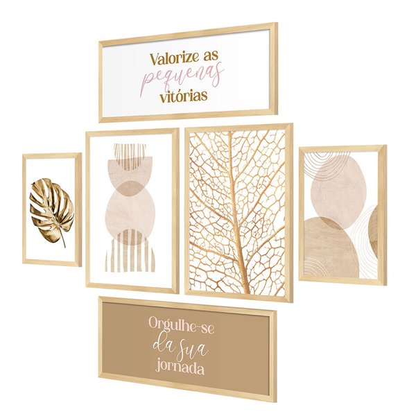 Kit 6 Quadros com Moldura Frases Folhas Moderno Quarto Sala Escritório Kit 6 Quadros com Moldura Frases Folhas Moderno Quarto Sala Escritório