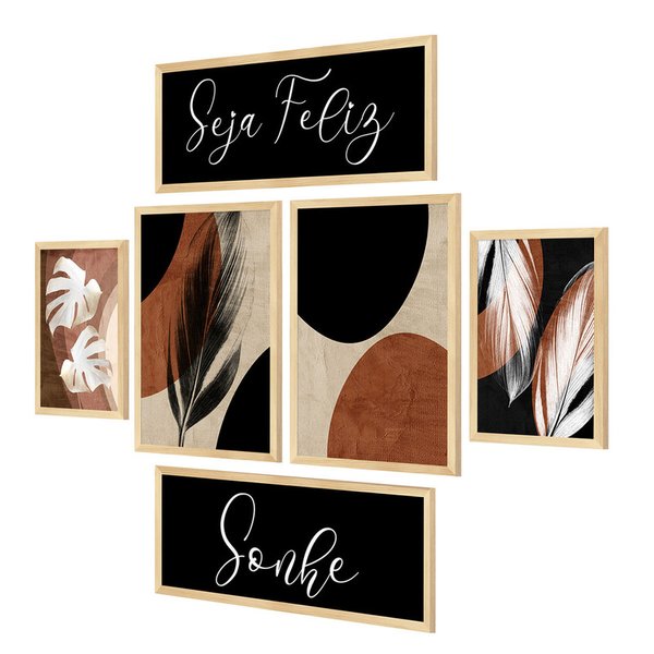 Kit 6 Quadros Decorativos Frases Abstrato Folhas Escritório Kit 6 Quadros Decorativos Frases Abstrato Folhas Escritório