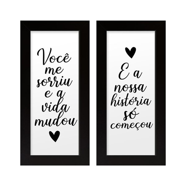 Dupla de Quadros Decorativos Frase Quarto Casal Preto Branco Namorados Amor Dupla de Quadros Decorativos Frase Quarto Casal Preto Branco Namorados Amor