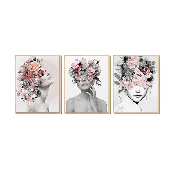 Kit 3 Quadros Decorativo Mulher Abstrato Surreal Floral Trio Kit 3 Quadros Decorativo Mulher Abstrato Surreal Floral Trio