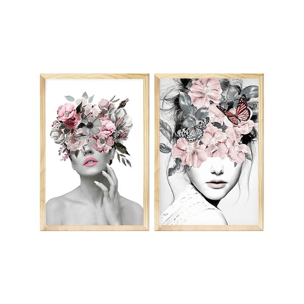 Kit 2 Quadros para Cozinha Decorativa Mulher Abstrata Surreal Rose Kit 2 Quadros para Cozinha Decorativa Mulher Abstrata Surreal Rose