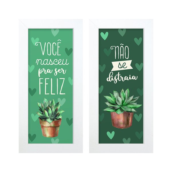 Dupla de Quadros Decorativos Jardim Frases Felicidade Suculentas Plantas Coração Dupla de Quadros Decorativos Jardim Frases Felicidade Suculentas Plantas Coração