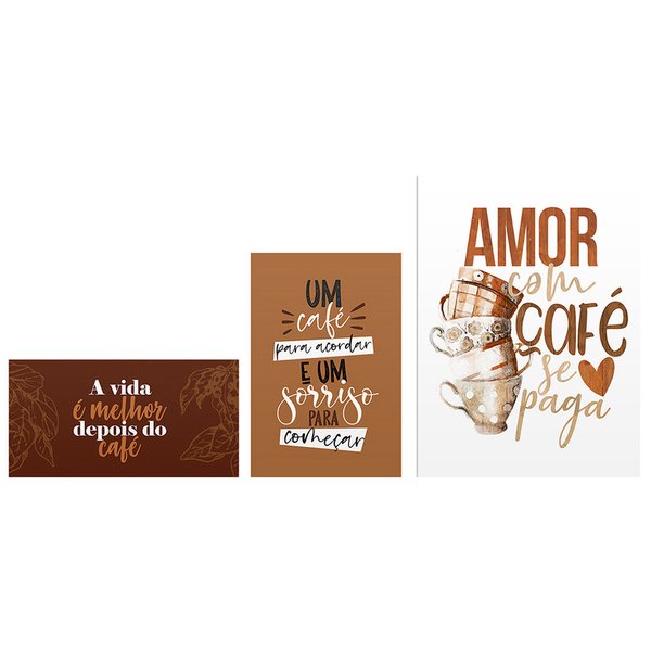 Kit 3 Placas Decorativas Cozinha Xícara Frases Amor Cantinho do Café Kit 3 Placas Decorativas Cozinha Xícara Frases Amor Cantinho do Café