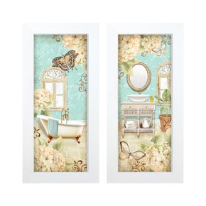 dupla quadros para banheiro flores vintage