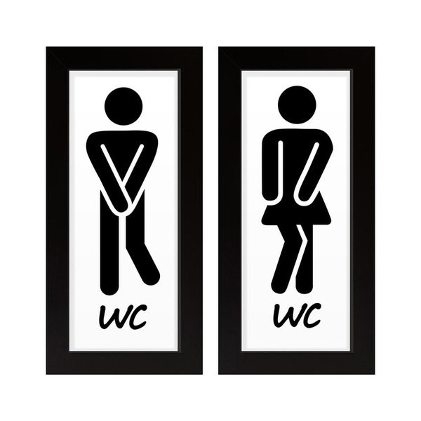 Dupla de Quadros Decorativos Sinalização Banheiro Placa WC Preto e Branco Dupla de Quadros Decorativos Sinalização Banheiro Placa WC Preto e Branco