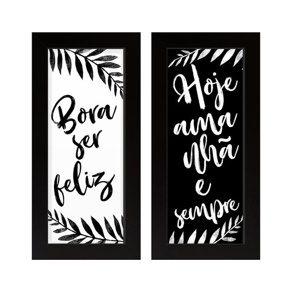 Dupla de Quadros Decorativos Frases Motivação Preto e Branco Felicidade Bora Ser Feliz Dupla de Quadros Decorativos Frases Motivação Preto e Branco Felicidade Bora Ser Feliz