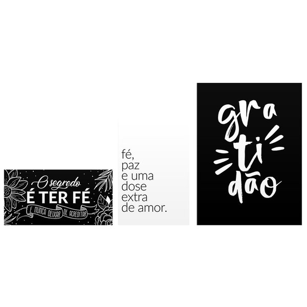 Kit 3 Placas Decorativas Minimalismo Frases Gratidão Fé Kit 3 Placas Decorativas Minimalismo Frases Gratidão Fé