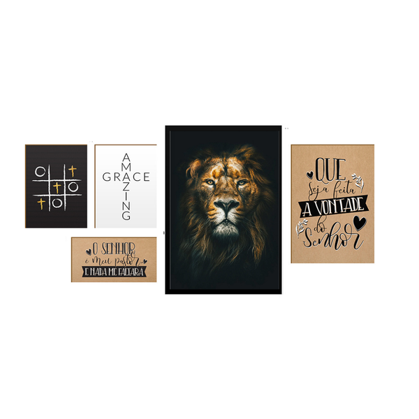Kit 5 Quadros Decorativos Frases Leão Religioso Kit 5 Quadros Decorativos Frases Leão Religioso
