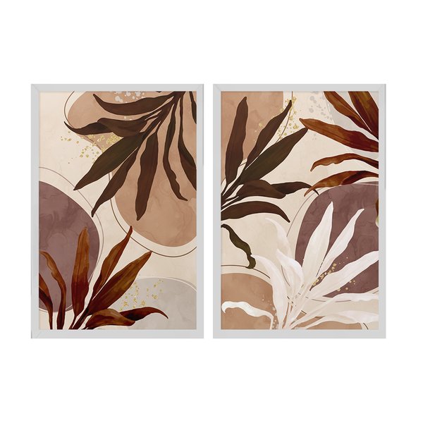 Kit 2 Quadros Decorativos Grandes Tons Terrosos Borro Folhagens Kit 2 Quadros Decorativos Grandes Tons Terrosos Borro Folhagens