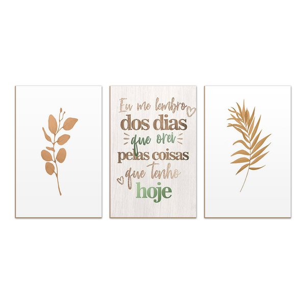 Kit 3 Quadros Decorativos Frases e Ramos Delicados Kit 3 Quadros Decorativos Frases e Ramos Delicados