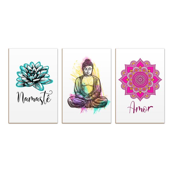 Kit 3 Quadros Decorativos Yoga Frases Paz e Amor Kit 3 Quadros Decorativos Yoga Frases Paz e Amor
