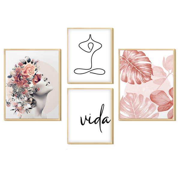 Kit 4 Quadros Modernos Mulher Abstrato Yoga Vida Kit 4 Quadros Modernos Mulher Abstrato Yoga Vida