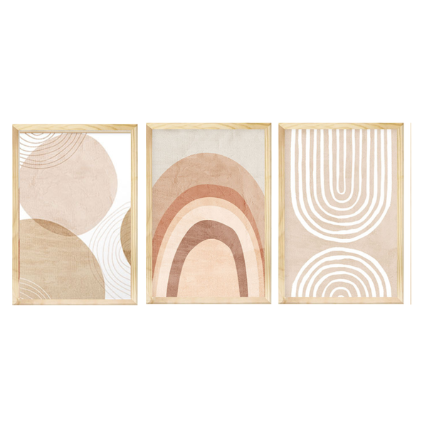 Kit 3 Quadros Decorativos Estilo Boho Formas Abstrato Moderno com Moldura Kit 3 Quadros Decorativos Estilo Boho Formas Abstrato Moderno com Moldura
