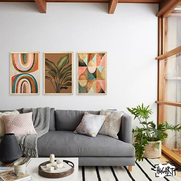 Kit 3 Quadros Decorativos Boho Folhagens Formas Kit 3 Quadros Decorativos Boho Folhagens Formas
