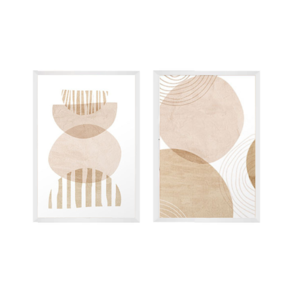 Kit 2 Quadros Decorativos Boho Formas Abstrato Bege Kit 2 Quadros Decorativos Boho Formas Abstrato Bege