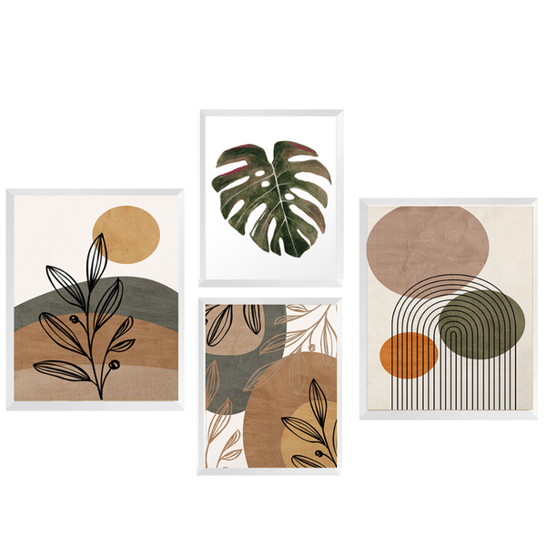 Kit 4 Quadros Decorativos Plantas Formas e Linhas Kit 4 Quadros Decorativos Plantas Formas e Linhas