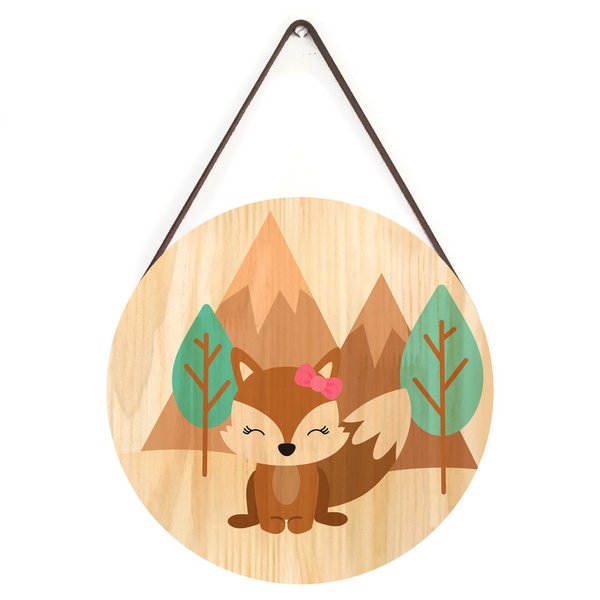 Placa decorativa infantil desenho animal raposa vermelha