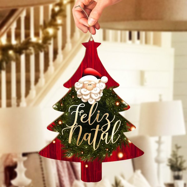 Enfeites de Natal Placa Para Decoração Com Cordão Frase: Ho Ho Ho, Feliz  Natal