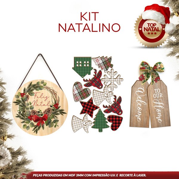 Natal - Placa Decorativa para Porta ou Parede - Ho Ho Ho, Feliz Natal