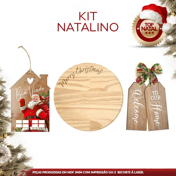 Kit Enfeites de Mesa e de Porta com Frases de Natal