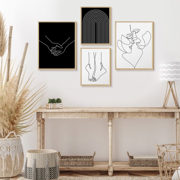 Kit 4 Quadros com Moldura Minimalista Quarto Casal Decoração