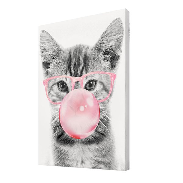 Quadro Decorativo Pet Desenhos de Gatos em Preto e Branco com Moldura Branca  40x60cm