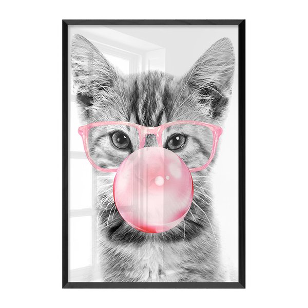 Quadro Decorativo Pet Desenhos de Gatos em Preto e Branco com Moldura Branca  40x60cm