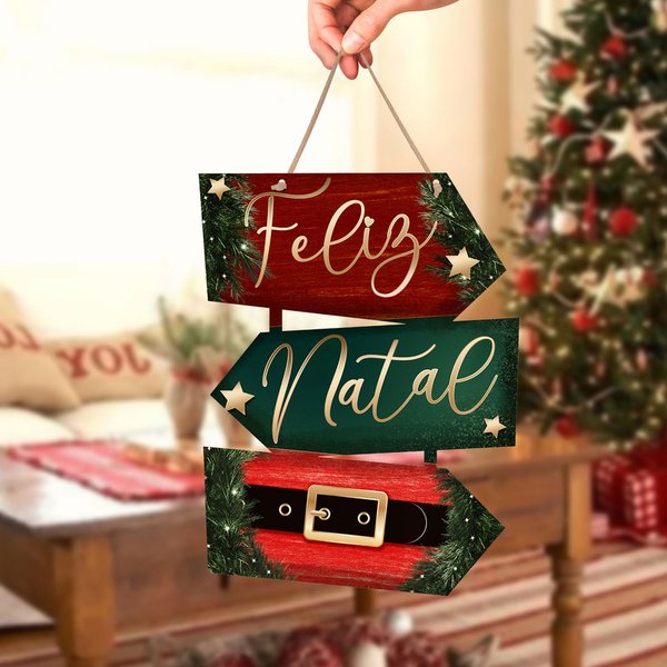 Natal - Placa Decorativa para Porta ou Parede - Ho Ho Ho, Feliz Natal