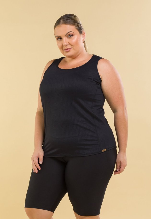 Regata Plus Size Feminina Fitness Fitter Preta