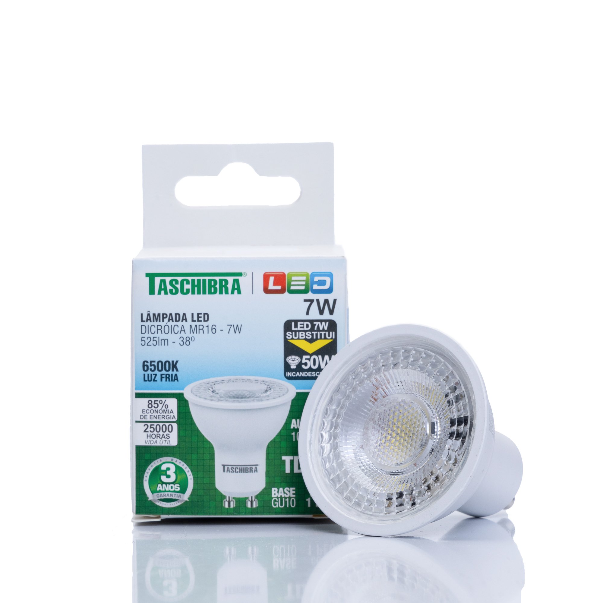 Lâmpada Led Mr16 Tdl 50 7w 40º 6500k 5x5x5 5cm Branco Frio Taschibra