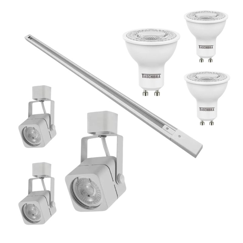 01 kit trilho branco 2 metros com 3 spots mesti lampadas nordecor