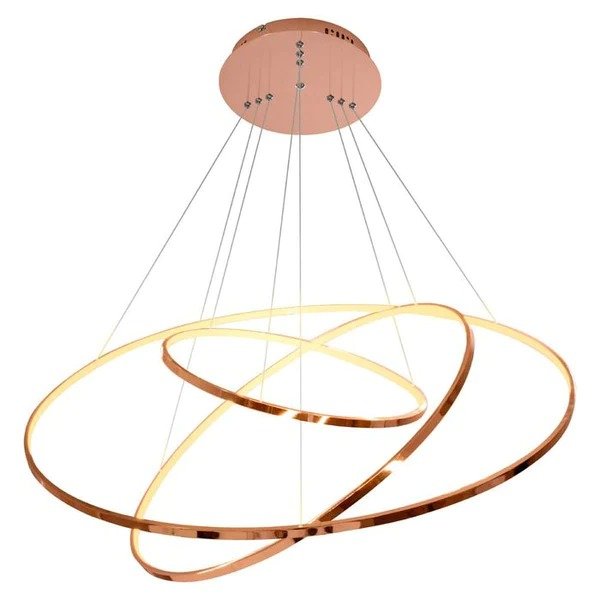 03 lustre pendente bella birdie 3 aros rose gold led bivolt