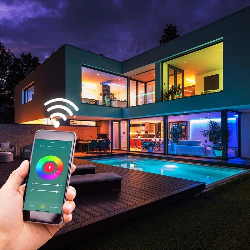 lampada smart led wi fi inteligente a60 10w e27 rgb taschibra 1