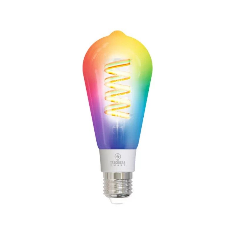 03 lampada led smart wi fi inteligente st64 filamento 6w e27 rgb taschibra